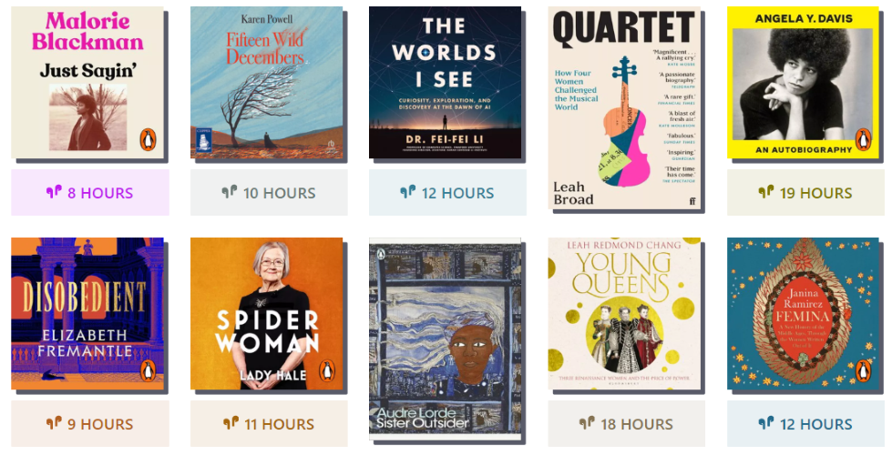 Selection of book titles available on the Libby app for Women's History Month